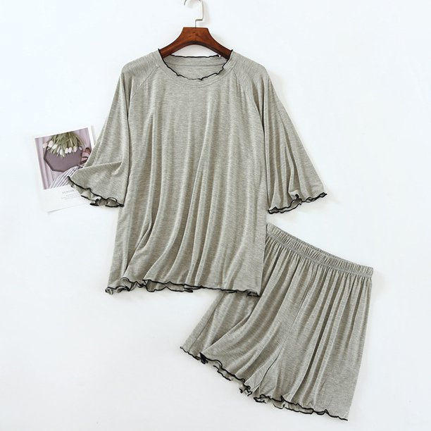 Pijama de manga tres cuartos para Mujer, traje de pantalón corto, ropa de casa, ropa de dormir informal, conjunto de verano