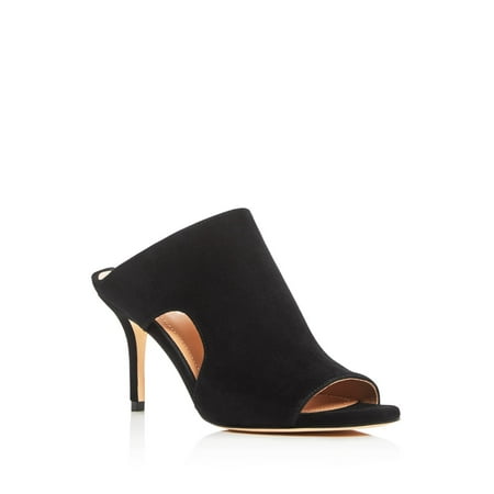 

POUR LA VICTOIRE Womens Black Cutouts Padded 532210467 Peep Toe Stiletto Slip On Leather Dress Heeled Mules Shoes 7