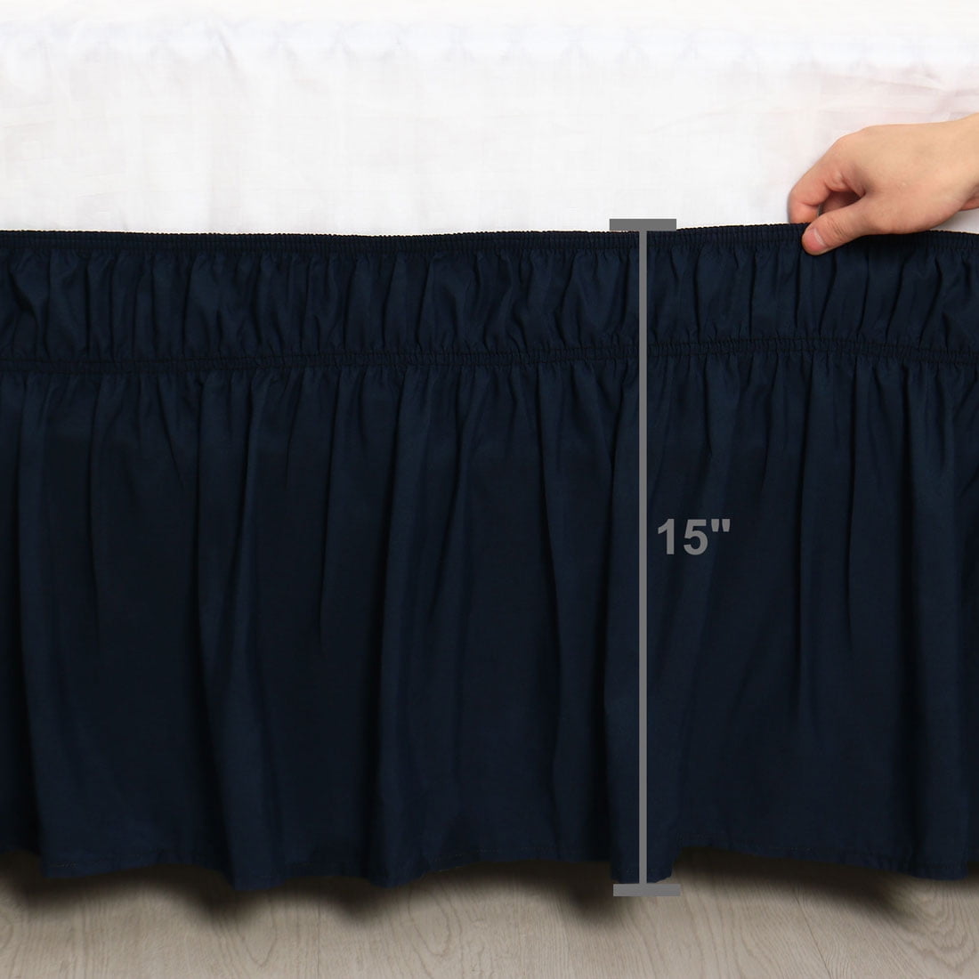 Unique Bargains Elastic Dust Ruffled Bed Skirt with 15" Drop Full Navy Blue