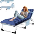 thumbnail image 1 of ABORON Folding Patio Chaise Lounge Chair - 5 Position Adjustable -28" Wide Foldable Camping Cot Bed with Cushion, Portable Beach Lounge Chair for Pool Lawn Deck Poolside Outdoor Sunbathing, 1 of 8