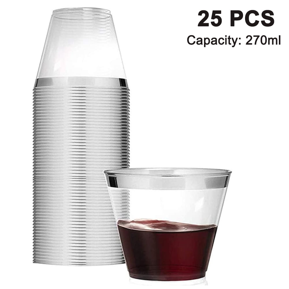 Xelparuc 25 Pack 9 Oz Plastic Cocktail Glass,Sturdy Rimmed Plastic
