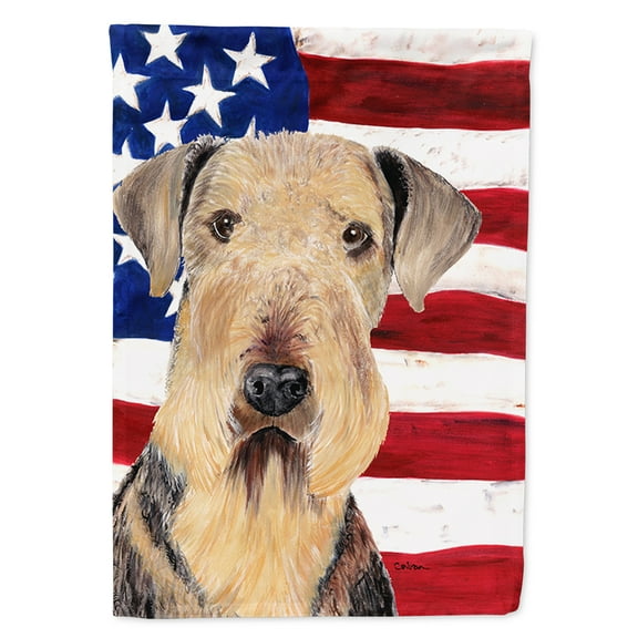 Carolines Treasures SC9007CHF USA American Flag with Airedale Flag Canvas, Large, Multicolor