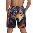 thumbnail image 2 of Lsque Mens Swim Trunks Colorful Wolf Head Pattern - Bathing Suit Compression Liner - Beach Swim Shorts Swimwear - (S-3XL) - Stretch Quick Dry -3X-Large, 2 of 9