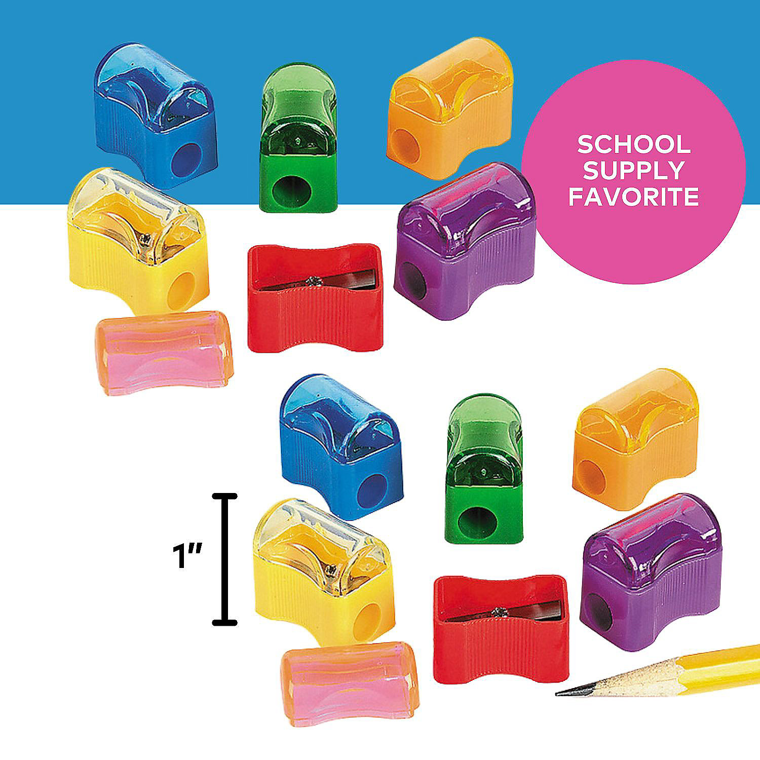 Fun Express Bulk 288 Pieces Solid Color Pencil Sharpeners with Caps