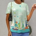 thumbnail image 3 of Sailboats Seagulls Ocean Adventure Womens Tops Women's Fashion Casual Short Sleeve Flower Print Round Neck Pullover Top Blouse, 3 of 7