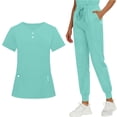 thumbnail image 6 of Nmnitkp Women's Scrubs Set Short Sleeve V-Neck Button Top Drawstring Jogger Pants Side Slit Pockets Four-Way Stretch Moisture-Wicking Antimicrobial Caregiver Nursing Medical Uniforms Mint Green,XL, 6 of 9