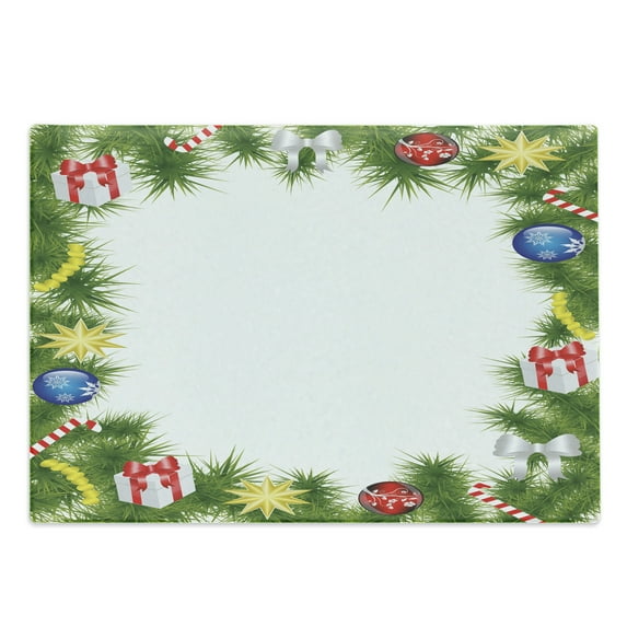Christmas Cutting Board, Fir Branches Square Framework Xmas Noel Celebration in Vibrant Colors, Decorative Tempered Glass Cutting and Serving Board, Large Size, Multicolor, by Ambesonne