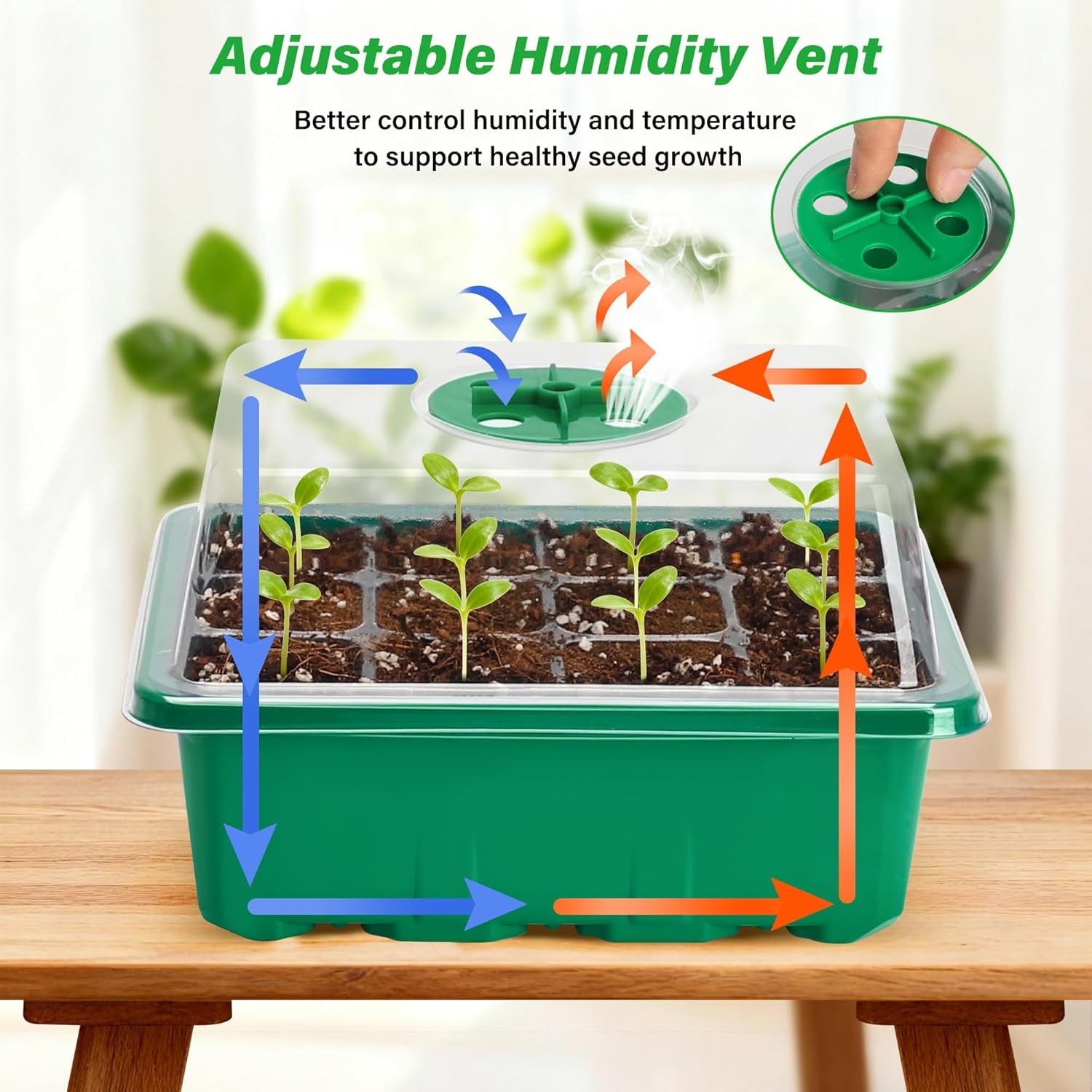 5-Pack Seed Starter Tray Seedling Kits,Plant Starter Kit with Adjustable Humidity Dome and Base Indoor Greenhouse Mini Propagator for Seeds Growing Starting (12 Cells per Tray,Black)