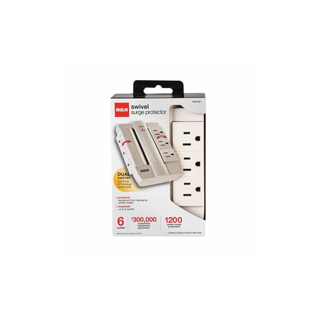 Protector de sobretensión RCA PSWTS6F, grifo de pared con 6 salidas giratorias, color blanco