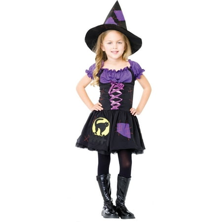 2PC. Girls' Black Cat Witch Costume w/ Dress &