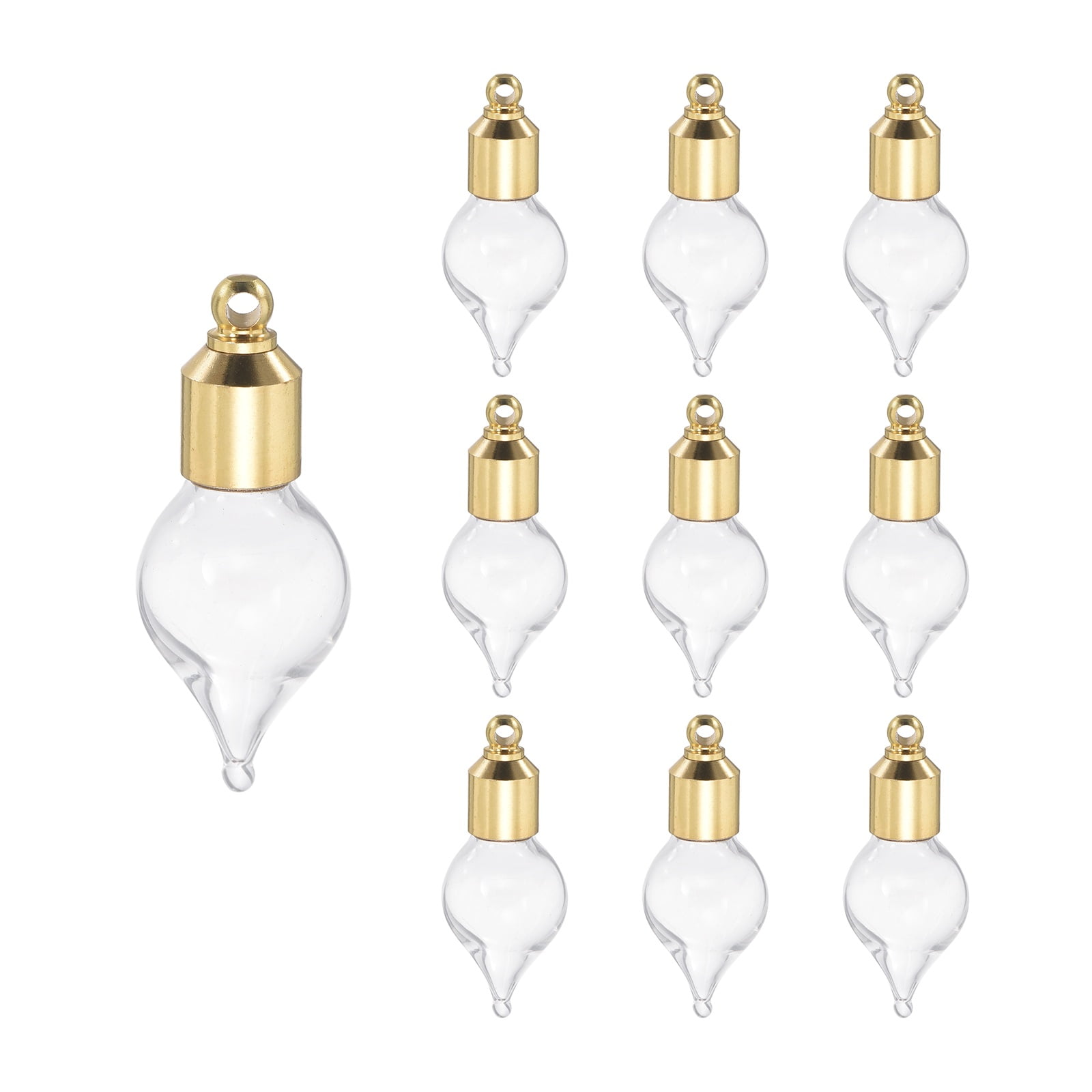 Uxcell 10 Pcs Vial Necklace, Stainless Steel Glass Teardrop Perfume Bottle Pendant Necklace Ashes Urn Vial Pendant Openable Bottle 25mm for Women Keepsake Memorial Jewelry, Clear/Gold