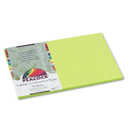 Pacon Peacock Sulphite Construction Paper, 76 lbs., 12 x 18, Hot Lime, 50 Sheets/Pack