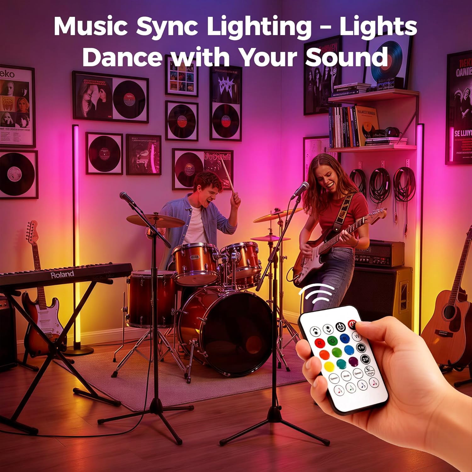 2-Pack LED Floor Lamp, RGB Corner Floor Lamp Support Music Sync, Remote & App Control, Modern Ambient Standing Light for Living Room, Bedroom, Gaming Room