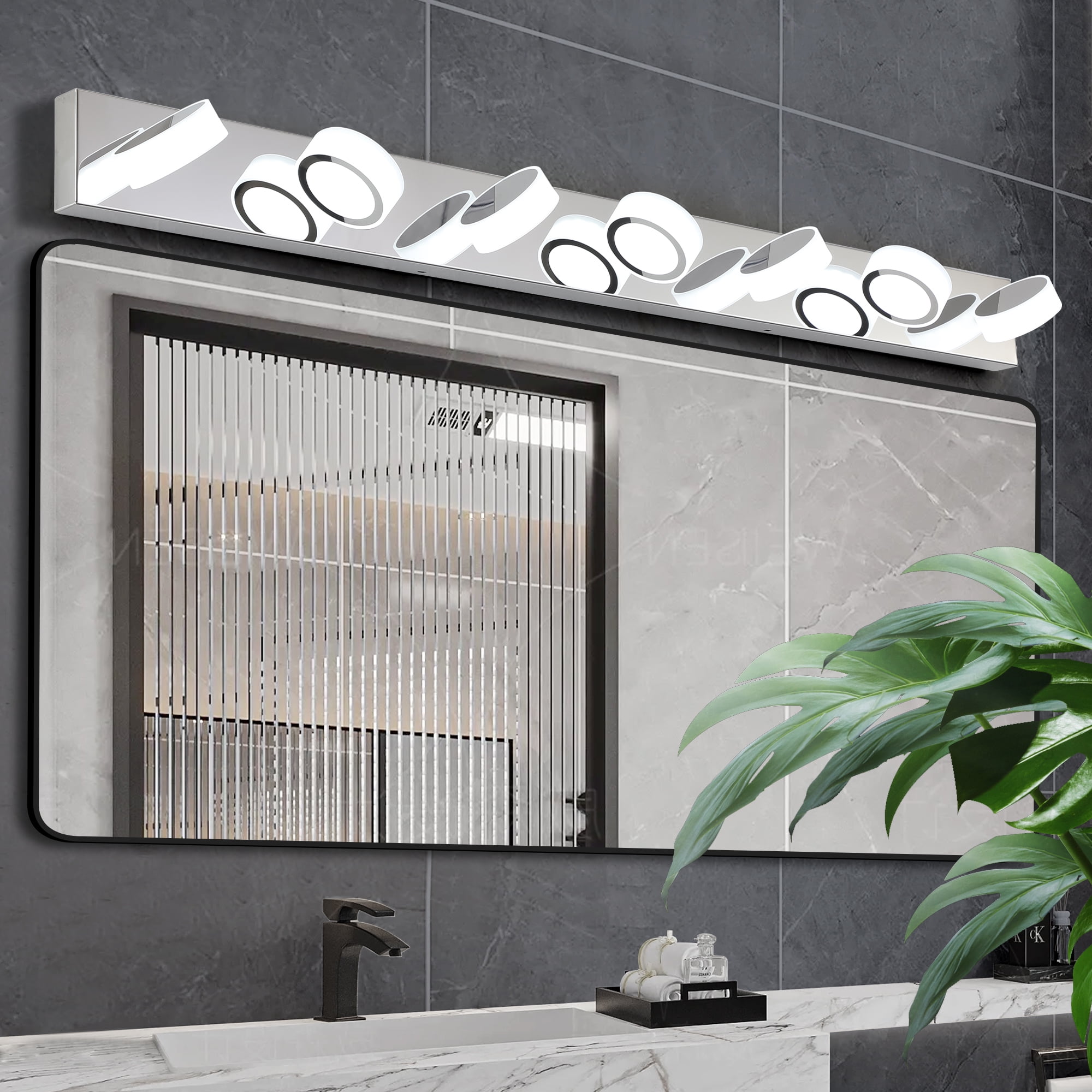 Miniyam Bathroom Vanity Light Fixtures, 7-Light LED Wall Lighting Fixtures over Mirror, (Cool White 6000K), Chrome
