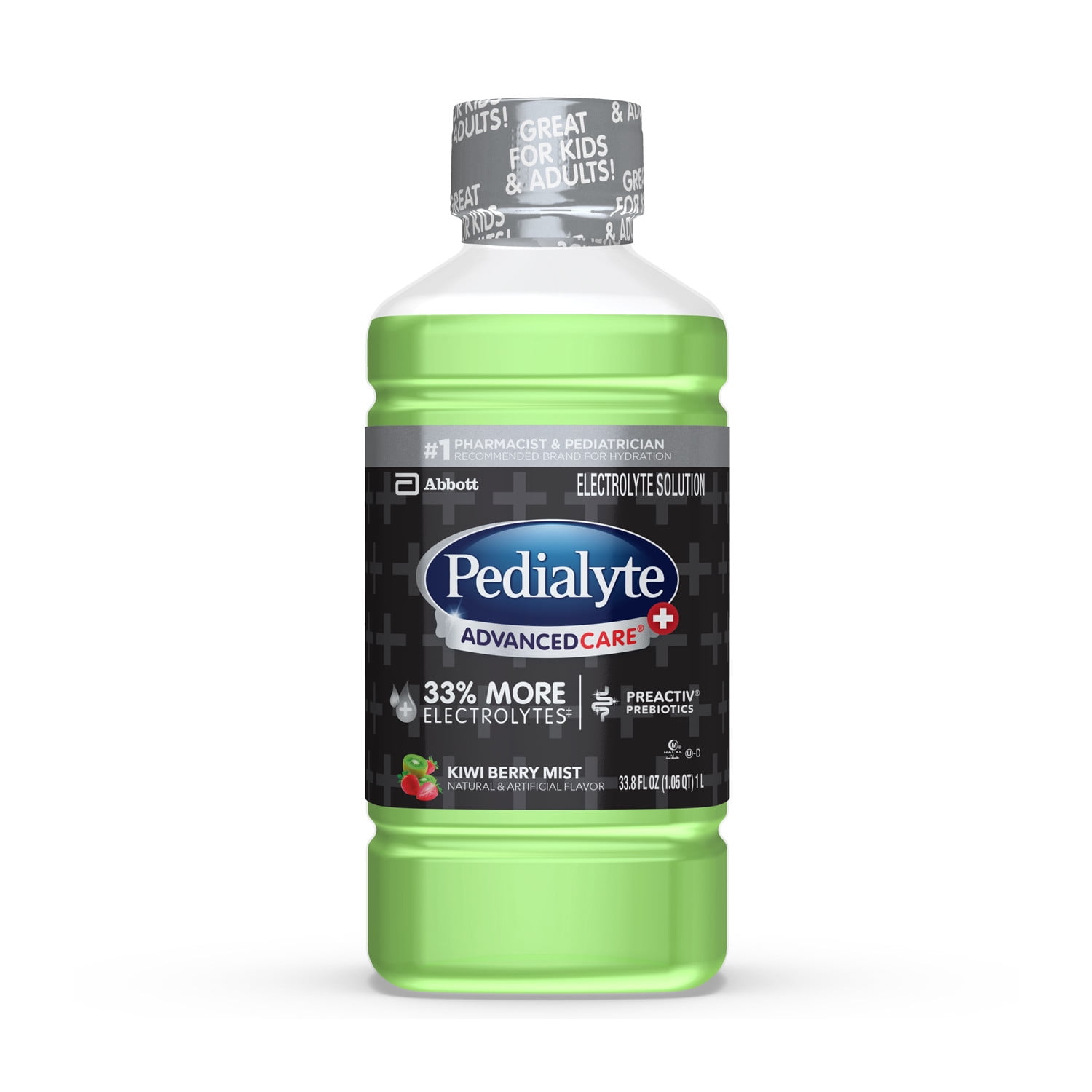(4 pack) Pedialyte AdvancedCare Plus Electrolyte Drink, Kiwi Berry Mist, 1 Liter