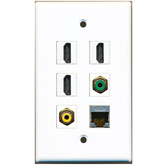 RiteAV - 3 HDMI 1 Port RCA Yellow 1 Port RCA Green 1 Port Shielded Cat6 Ethernet Wall Plate