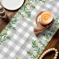 thumbnail image 3 of Spring Botanical Table Runner - 120 Inch Long Green Leaves Deers Birds Flowers Gray Plaid Cotton and Linen Blended Dress Scarves Farmhouse Table Runner for Kitchen Dining, Coffee Table, 13" x 120", 3 of 8