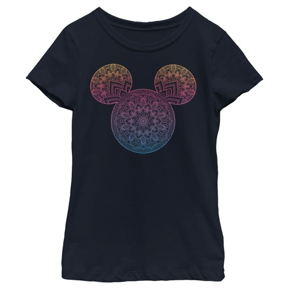 Girl's Mickey & Friends Mickey Mouse Mandala Silhouette  Graphic Tee Navy Blue Small