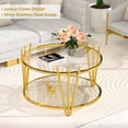 thumbnail image 5 of Holaki Glass Coffee Table Set of 3, Clear Tempered Glass Round End Table Living Room Table Set 3 Piece, Stainless Steel Crown Design Center Cocktail Table for Apartment Office, 5 of 7