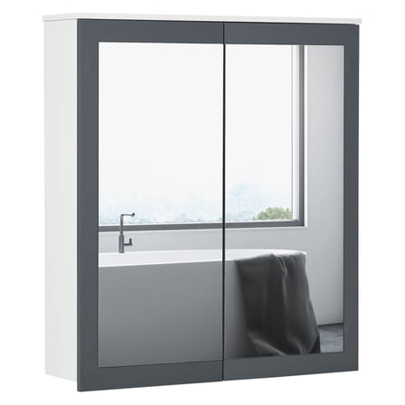 Mirrored Bathroom Cabinet - Wall Mounted Medicine Cabinet with Doors & Shelves - White Bathroom Storage - 27.25" Wide