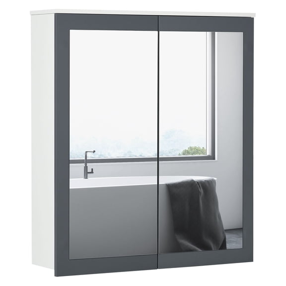 Mirrored Bathroom Cabinet - Wall Mounted Medicine Cabinet with Doors & Shelves - White Bathroom Storage - 27.25" Wide