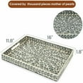 thumbnail image 2 of Serving Tray 15.7" X11.8", Lacquer Mother of Pearl Inlay Mosaic Tray, Rectangle Wooden Marble Tray with Handles Trays for Tea, Breakfast in Bed, Table (Black Leaf), 2 of 4