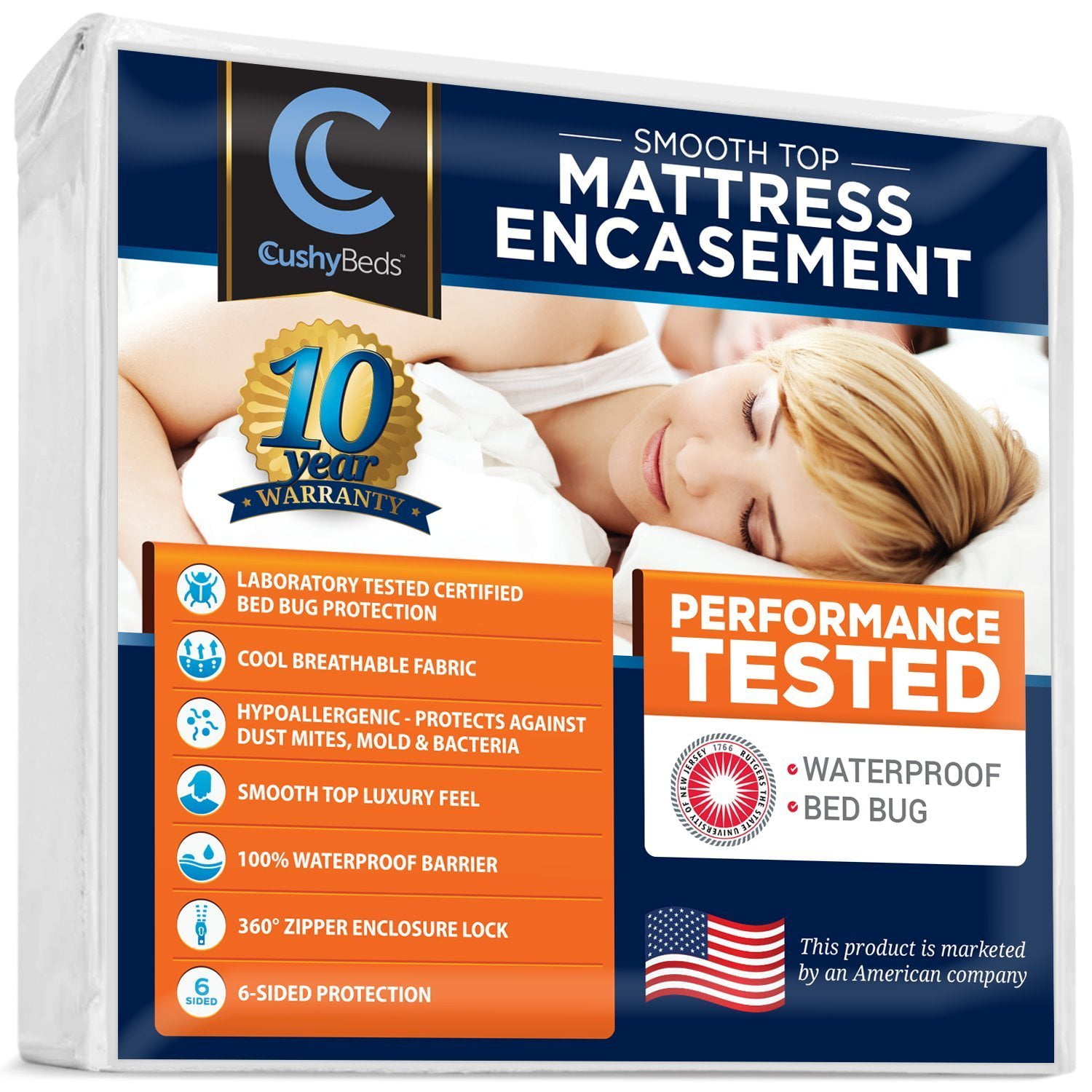 Smooth Top Mattress Encasement Protector Cover by CushyBeds Patented