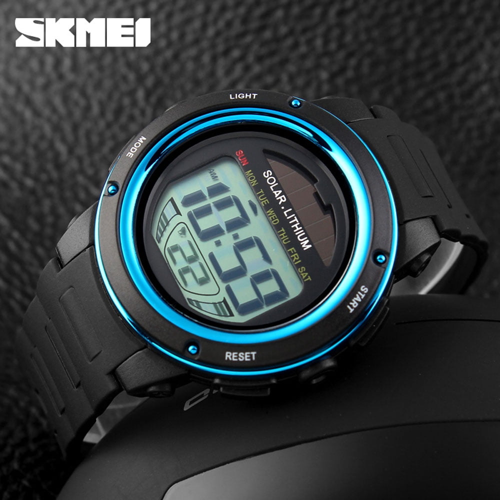 SKMEI Solar Powered Digital Men Women Sprots Watch Big Dial 5ATM