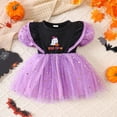 thumbnail image 2 of Kogui Long Sleeve Cartoon Letter Print Sundress Stylish Comfortable Halloween Outfit For Girls (Purple, 18-24 Months), 2 of 5