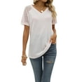 thumbnail image 2 of Liacowi Women's Summer T-Shirts Casual Short Lace Sleeve V Neck Solid Color Loose Fit Tops, 2 of 9