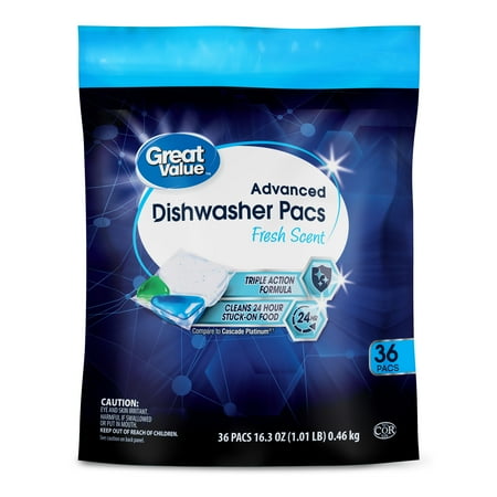 Great Value Advanced Dishwasher Pacs, Fresh Scent, 36 Count