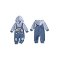 thumbnail image 2 of RUINIXCW Newborn Baby Boy Spring Fall Winter Clothes Infant Boy Striped Hood Romper False Two-Piece Outfit Elephant Embroidery Long Sleeve Jumpsuit, 2 of 10