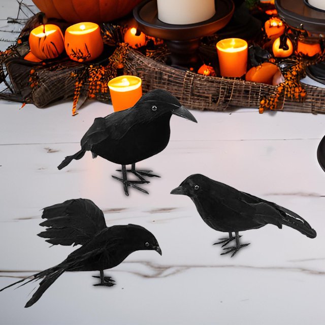 3x Cuervos de Halloween Macarena Decoración hecha a mano Cuervo negro