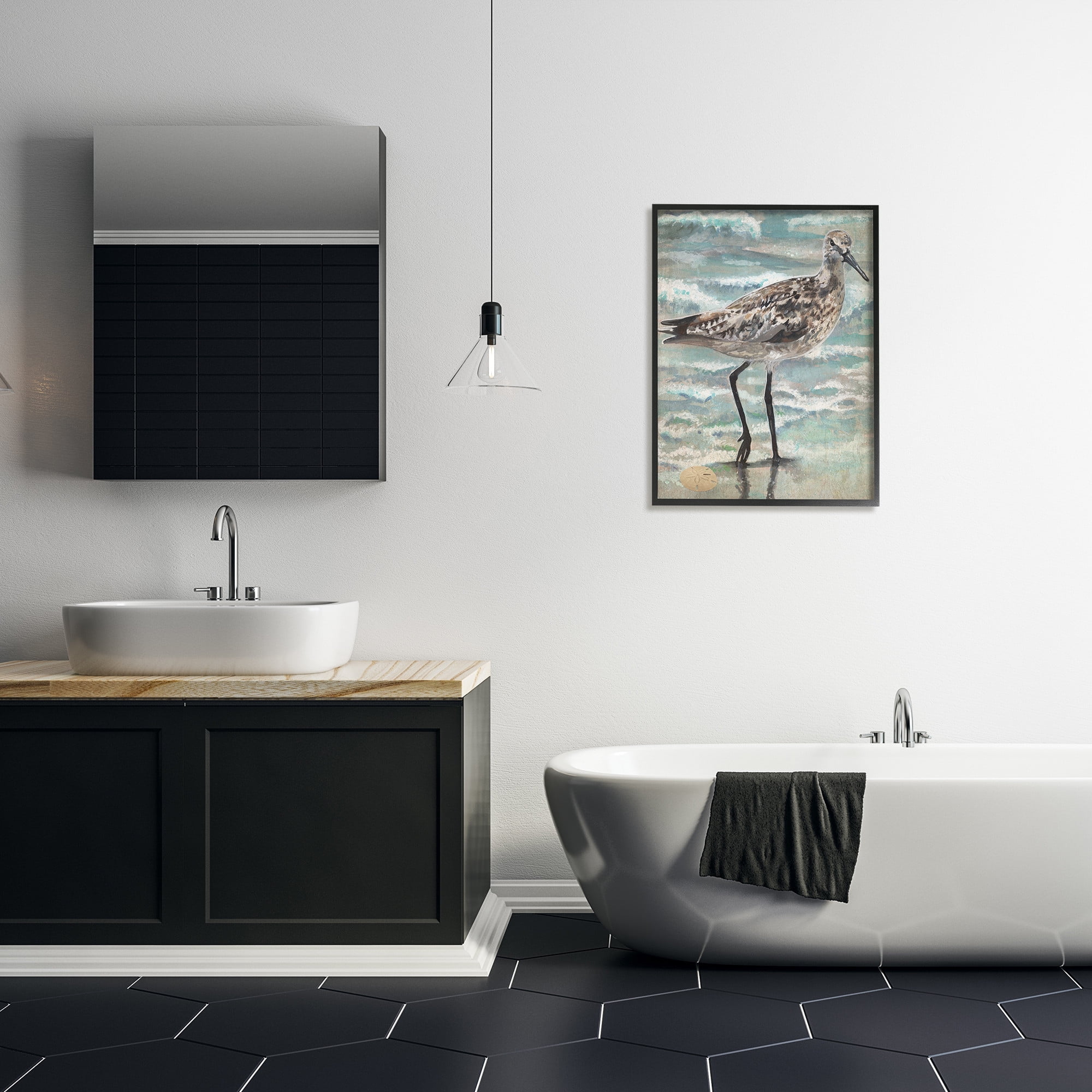 Stupell Industries Sandpiper Stepping Beach Coast Painting Black Framed Art Print Wall Art, Design by Erica Christopher