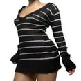 thumbnail image 3 of AMERTEER Robe Courte Tricotée pour Femmes Y2k Sexy Imprimé Rayé Manches Longues Robe Mini Côtelée Décontractée Automne Moulante Noire s, 3 of 5