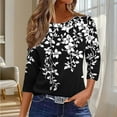 thumbnail image 6 of JTZGDY Floral Tops for Women Dressy Casual Fall Spring 3/4 Length Sleeve Crewneck Graphic Tunic Tees Shirt Loose Oversized Comfy Pullover Blouses Black#04 S, 6 of 10
