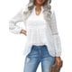 thumbnail image 1 of Qarigey Camisa de mujer con cuello en V con volantes Blusa de encaje casual de manga larga con cuello en V Prendas para la parte del cuerpo Blanco S, 1 of 6