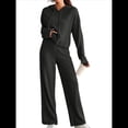 thumbnail image 3 of Conjuntos de Salón para Mujer, Pijamas de 2 Piezas A Juego, Moda de Otoño, Conjuntos de Punto Acanalado, Chándales Casuales de Larga Negro M, 3 of 9