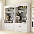 thumbnail image 6 of Coffee Bar Cabinet with LED Lights 72" Tall Buffet Cabinet with Storage Farmhouse Kitchen Sideboard Tall Coffee Hutch Cabinet with Microwave Stand/Wine Rack/Glass Shelf Dining Room(ship in 2 boxes), 6 of 7