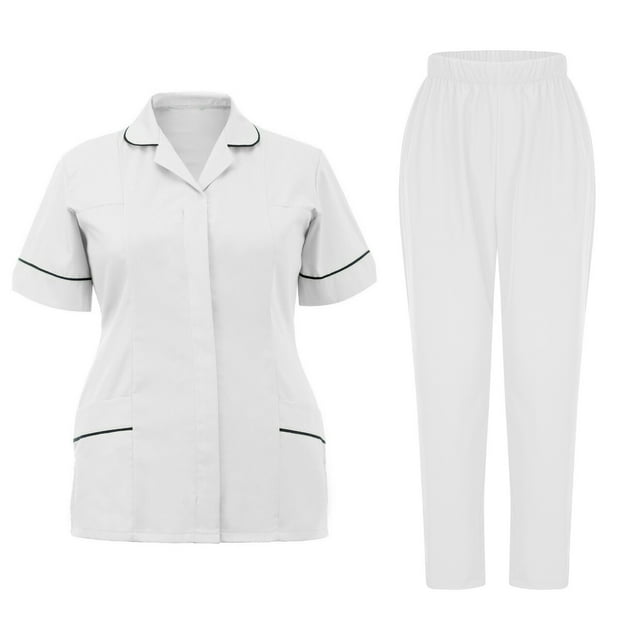 Grrvtrz Ensemble de Blouses Médicales pour Femmes - Haut à Col Rabattu avec Boutons-Pression et Pantalon, Ensembles d'Infirmières, Tunique Uniforme de Travail pour Clinique Soignante
