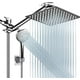 thumbnail image 1 of Combo de cabezal de ducha cuadrado doble totalmente metálico - Cabezal de ducha tipo lluvia - Varita de ducha de mano Manguera flexible extra larga - Desviador suave de 3 vías - Extensión aj, 1 of 4