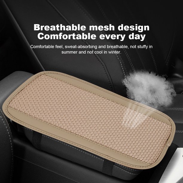 Cojín de seda de hielo, funda transpirable para reposabrazos central de coche, antideslizante (Beige)