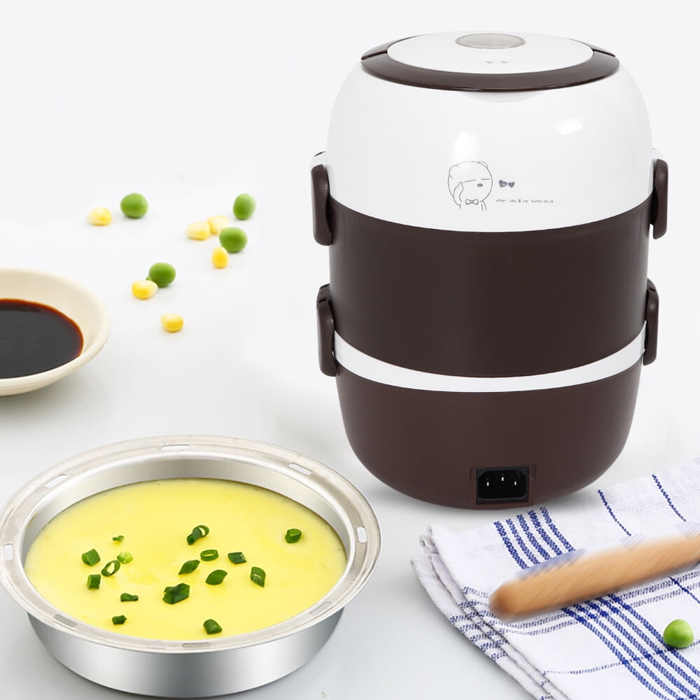 Portable 2L 3 Layers Electric Lunch Box Steamer Pot Rice Cooker Food Warmer