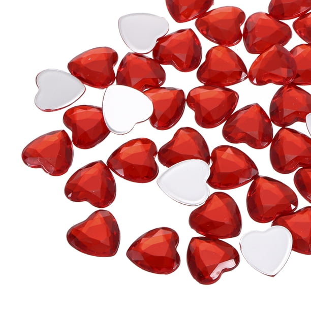 Uxcell 40Pcs Strass en Forma de Corazón de Acrílico 0.47" Stickers de Gemas Rojo Profundo