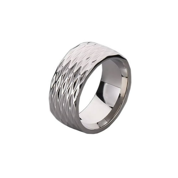 PAURO Men's Stainless Steel 10mm Wide Vintage Punk Rhombus Cut Dome Band Rings for Wedding Silver Size 10