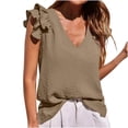 thumbnail image 2 of Summer Saving Wycnly Womens Blouses and Tops Dressy Casual Ruffle Sleeve Plus Size Soft Cotton Linen Tshirts Summer Solid V-Neck Short Sleeve Cute Tees Tops Khaki XL, 2 of 7