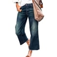 thumbnail image 2 of Wutalume Baggy Jeans for Women Wide Leg Mid Waist, Fringed Cropped Denim Pants, Trendy Boho Style with Distressed Hem,Dark Blue XL, 2 of 8