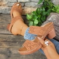 thumbnail image 6 of Dakaela Heeled Sandals for Women Low Block Chunky Heels Open Toe Backless Dress Casual Pumps Slip on Mules Shoes for Party Wedding Size 6-10 Khaki, 6 of 9