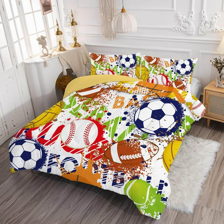 Twin Sports Comforter Set Colorful Ball Bedding Sets for Boys