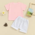 thumbnail image 3 of Bagilaanoe 2pcs Toddler Baby Girl Shorts Set Short Sleeve Letter Print T Shirt Tops + Shorts 12M 18M 24M 3T 4T 5T Kids Casual Summer Clothes, 3 of 8